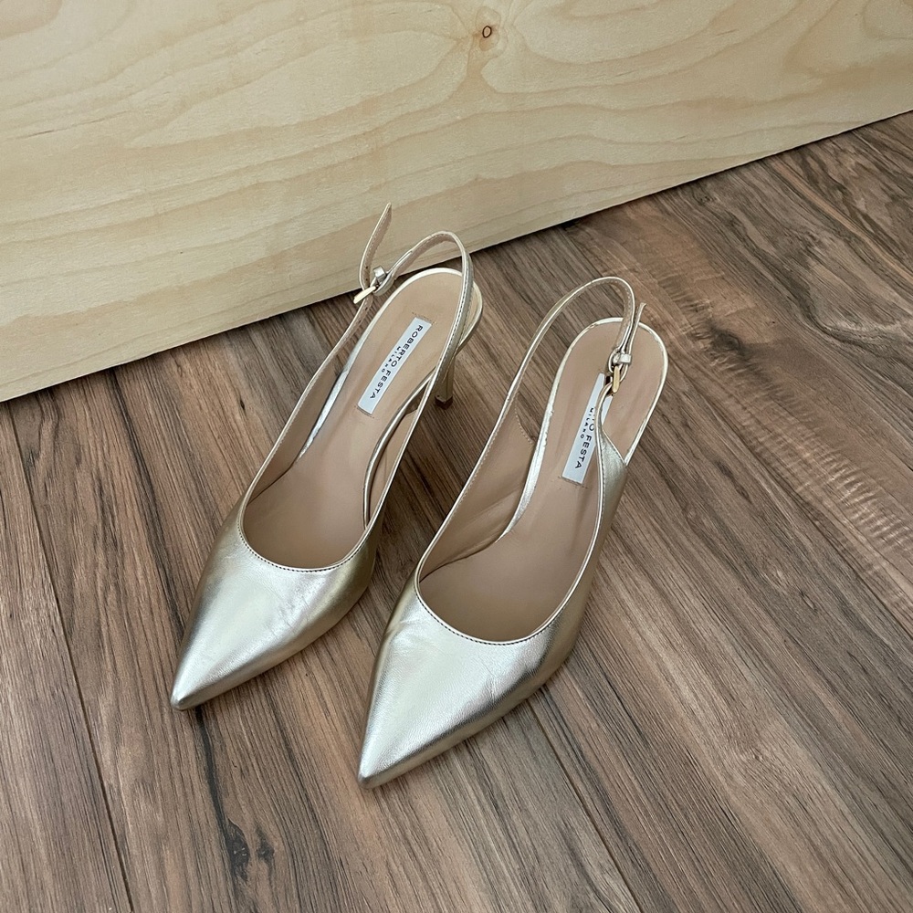 Roberto Festa pointed metallic gold slingback heel